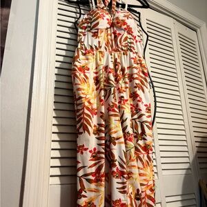 No Boundaries Tropical Floral Jumpsuit - Red and Orange perfect for Easter!!!